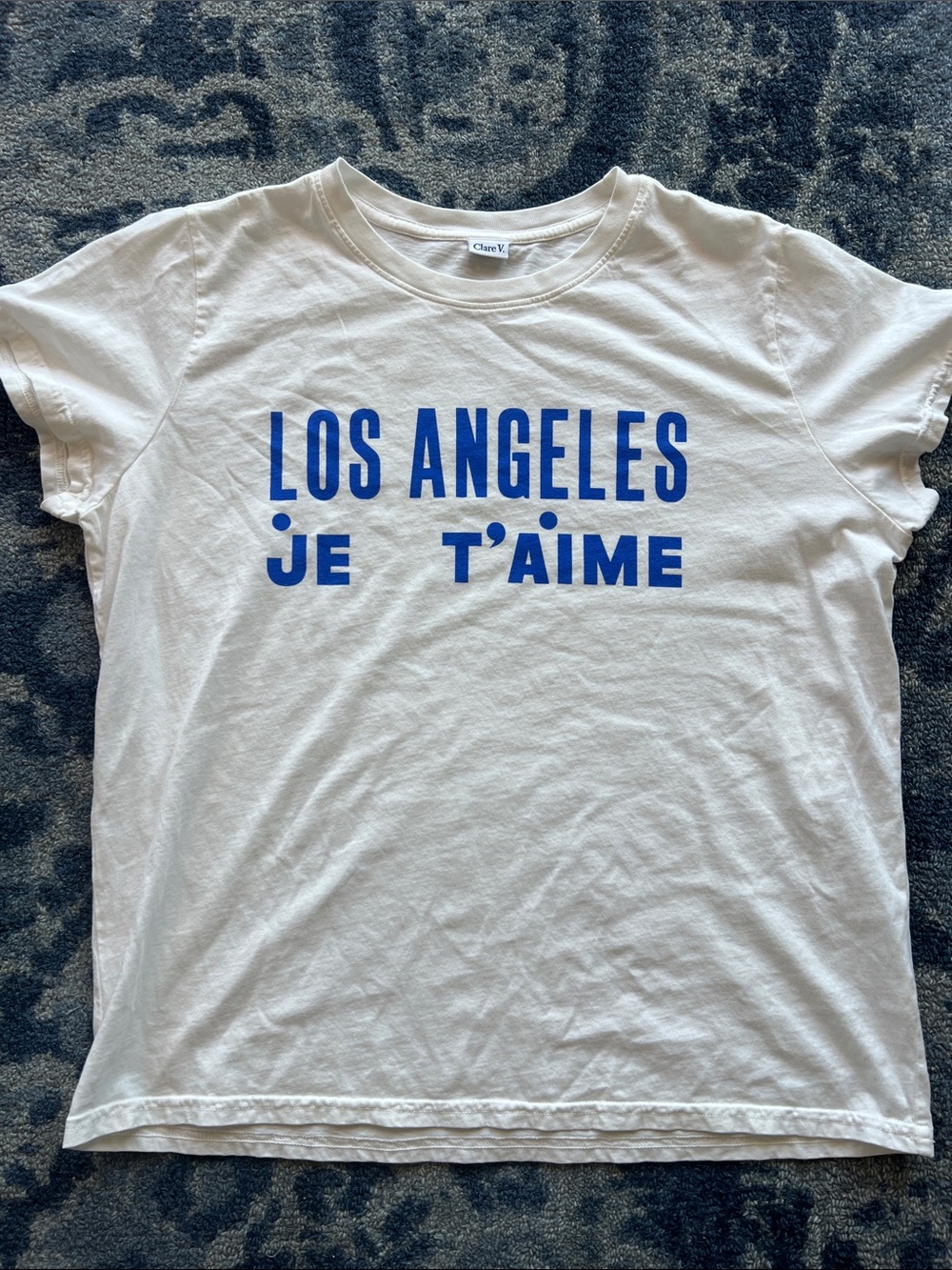 Clare V White Tee with Blue 'Los Angeles Je T'aime' Print